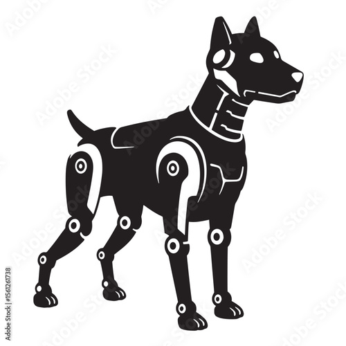 Futuristic robotic dog vector illustration in black and white for technology and science