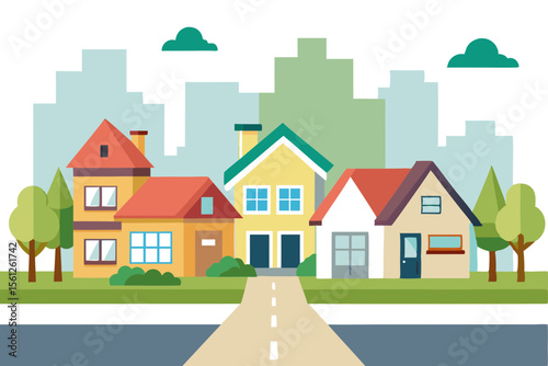 Row of Colorful Modern Houses Front Street View Vector