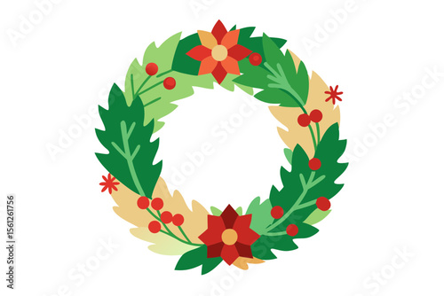 Retro christmas wreath watercolor design element for vintage holiday decoration