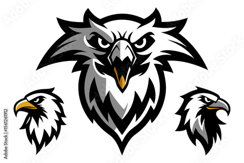 Mascot eagle head collection vector illustration in black white tattoo style