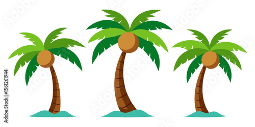 Watercolor coconut trees set tropical palm vector for summer beach designs