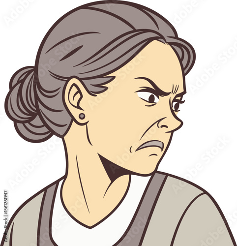 A strict woman glaring intensely with visible anger and tightened jaw showing authority and emotional command