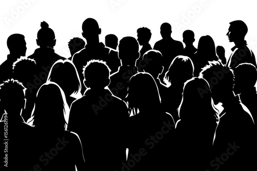 Silhouetted group of people vector crowd back view graphic in black and white