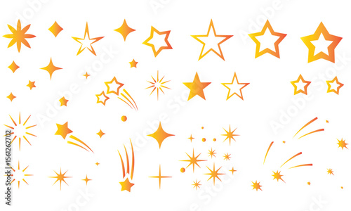 Icon Set of Sparkles and Stars on White Background