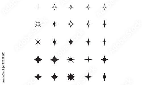 Icon Set of Sparkles and Stars on White Background