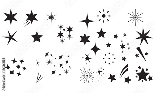 Icon Set of Sparkles and Stars on White Background