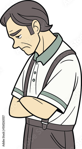 A mature man with arms folded and eyes closed showing frustration and silent disappointment in a reflective mood
