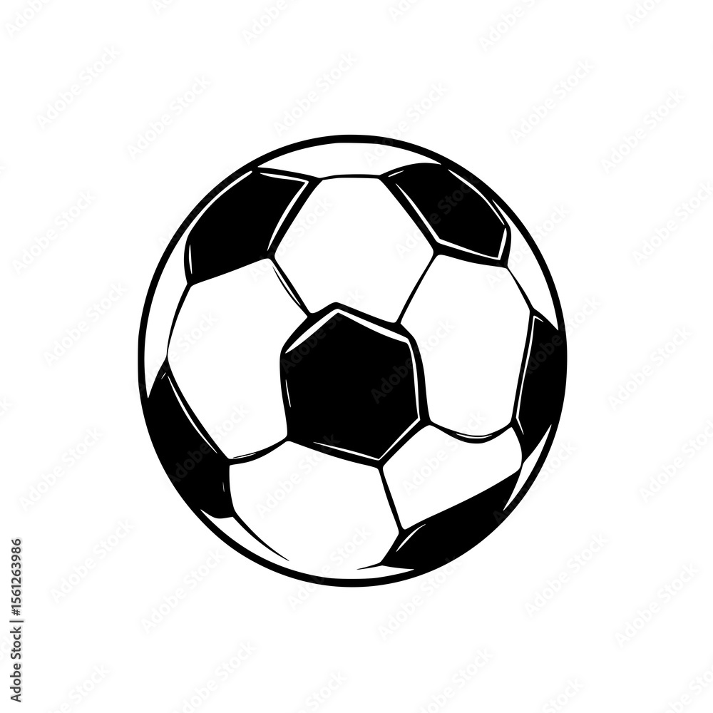 Fototapeta premium Soccer Ball Line Art: A bold black and white illustration of a classic soccer ball, showcasing its iconic pentagonal design in a simple, vector style.