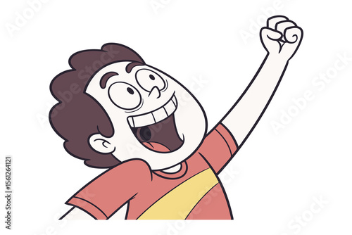 Joyful Triumph: An excited figure exclaims with joyful energy, conveying elation and a feeling of victory against the backdrop of a minimalist environment. 