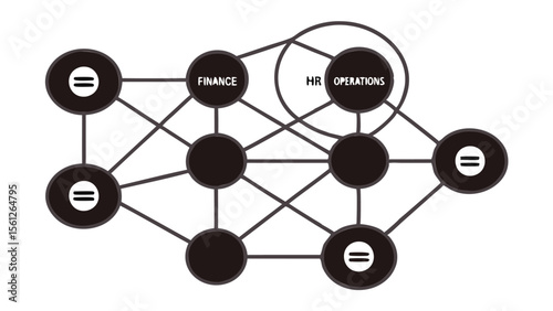 Network diagram showing finance and hr operations connected with lines and circles design element