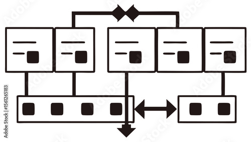 Diagram showing connected boxes with lines and arrows representing data flow and relationships
