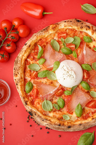Tasty pizza with Burrata ch...
