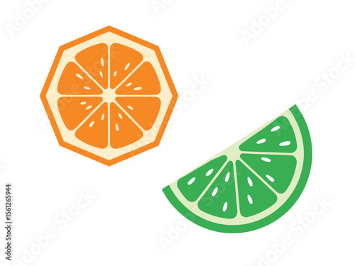 Minimalist Style of Orange and Lime Slice Fresh Fruit Illustration