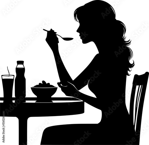 Silhouette of a person eating at a table
