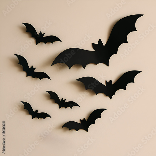 Black Paper Bats on Wall – Minimal Halloween Decoration Background