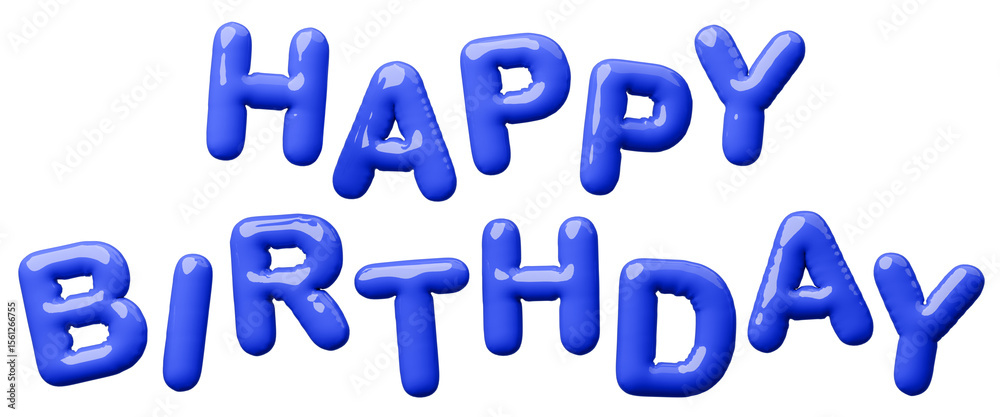 3D画像_風船_HAPPY BIRTHDAY_青
