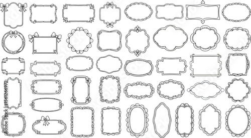 Decorative Frames: Black & White Ornate Design Elements Set, Squiggle frame, wavy border, collection of hand drawn, decorative borders.
