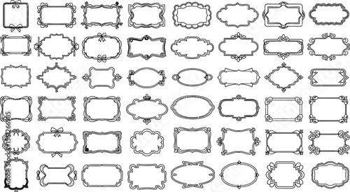Decorative Frames: Black & White Ornate Design Elements Set, Squiggle frame, wavy border, collection of hand drawn, decorative borders.