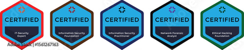 Computer Security Certifications Vector Template – Training Badge, Certificate Logo, Cybersecurity Icons.