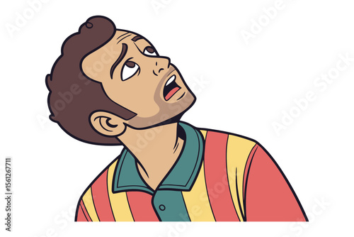 Surprised Man Cartoon: A cartoon illustration of a man with a surprised expression, looking upward. His attire suggests a sporty or casual style.