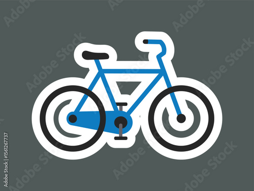 Simple Flat Design Blue Bicycle with White Outline Illustration Graphic