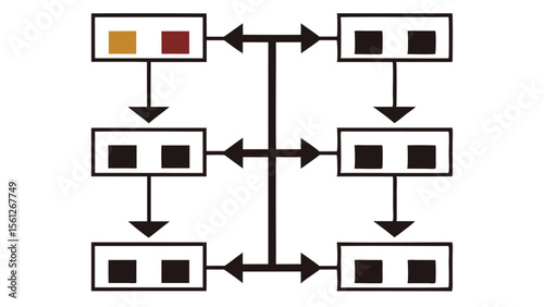 Diagram showing a network with rectangular boxes and arrows connecting them in a structured arrangement
