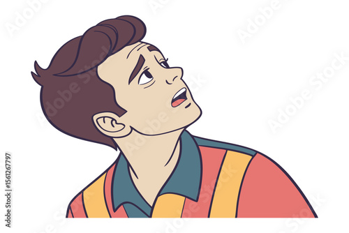 Intrigued Gaze Upward: An illustration of a person with a worried expression gazes upward.