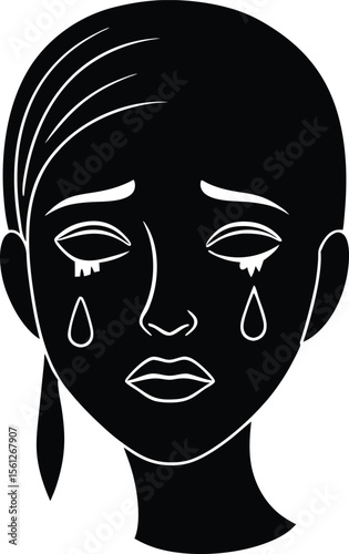 Sad Crying Face Silhouette Illustration