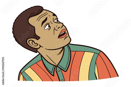 Surprised Man Illustration: A stylized illustration of a surprised man looking upwards, his expression conveying shock, wonder, or disbelief.