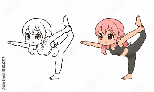 Woman yoga pose coloring page for kids