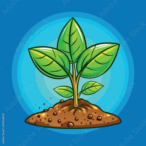 Vector illustration of a green plant growing in water inside a pot symbolizing nature and growth