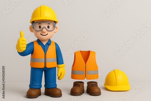 3D model of worker kr engineer promoting personal protective equipment 