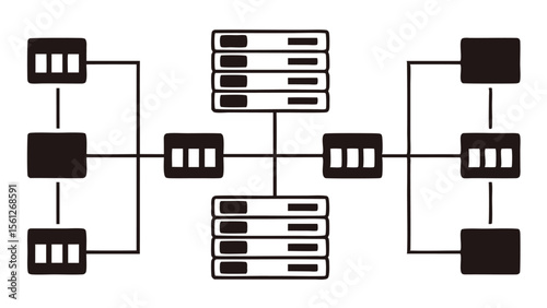 Diagram showing a network configuration with servers and connected components in a structured layout