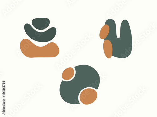 Modern Abstract Organic Shape Composition Artistic Illustration on Off White Background