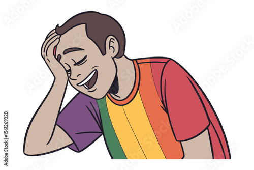 Cheerful Celebration: A person in vibrant rainbow colors, captures an authentic moment of pure, unbridled mirth and happiness. 