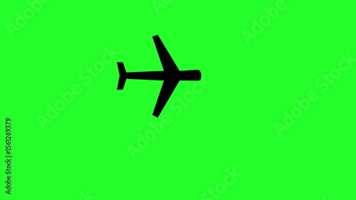 Airplane animation, airplane symbol, green screen background, Airplane vector icon.