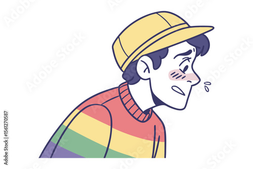Embarrassed Gaze: An illustration of a young person, head slightly bowed, displays a look of shy embarrassment, eyes averted, a subtle blush gracing their cheeks.