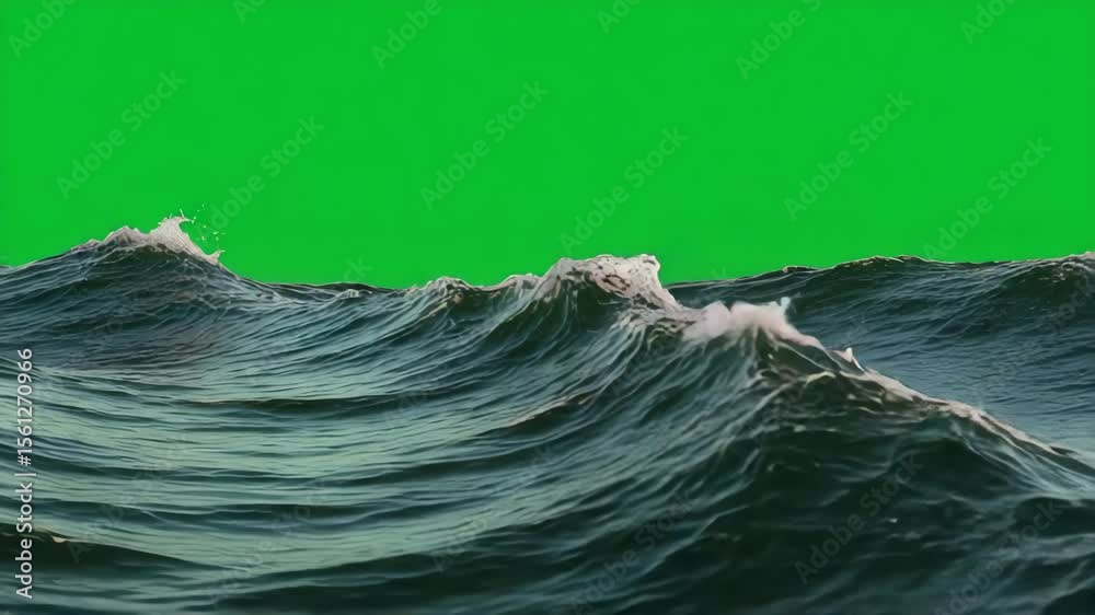 Ocean waves with green background in turbulent motion  