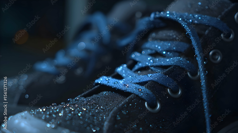 Obraz premium Night Dew: Blue Canvas Sneakers Close-Up
