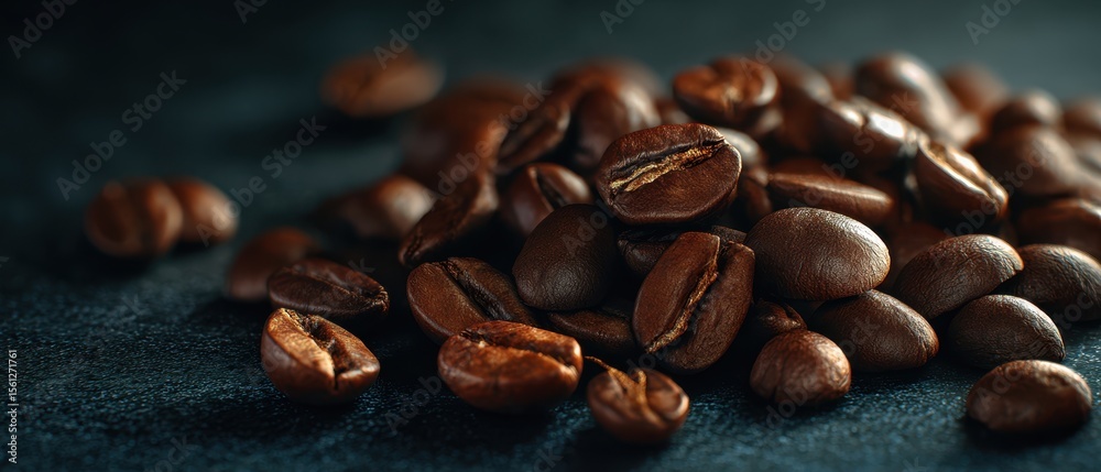 Naklejka premium The rich aroma of freshly roasted coffee beans on a dark background.