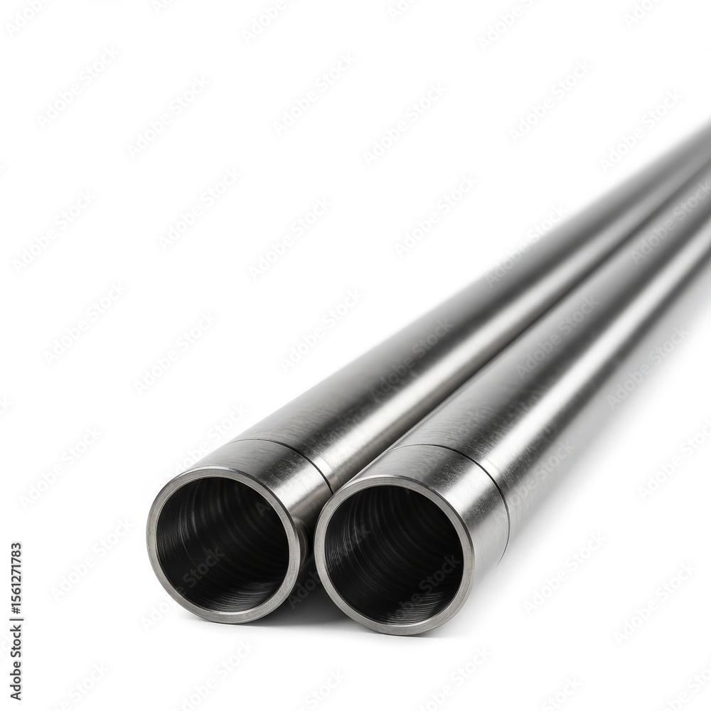 Fototapeta premium Two shiny metal pipes isolated on white background
