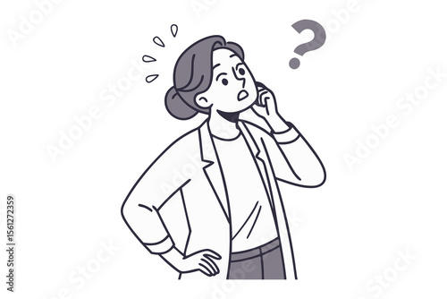 A Moment of Doubt: A line art illustration captures a woman in a moment of contemplation or concern, with a subtle visual representation of uncertainty