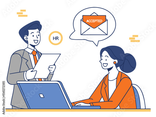 Vector art of a job candidate receives an accepted offer from hr during a meeting