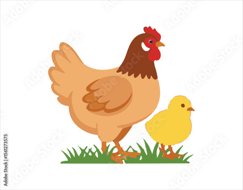 Poultry bird symbols for farmhouse, eggs, and meat in simple vector style.

