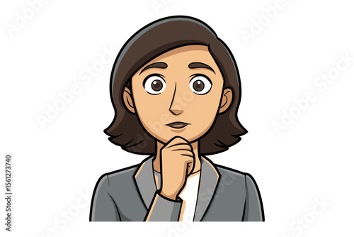 Thoughtful Consideration: A young professional woman with a pensive expression, contemplates a question or situation.