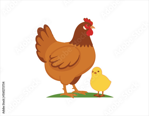 Flat vector hen and chicken icons representing poultry and farm products.

