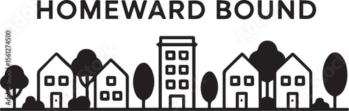 Homeward Bound Neighborhood Illustration Featuring Houses Trees and Apartment Building Perfect for Real Estate or Community Focused Design Projects