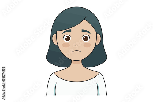 Sad Girl Cartoon: A cartoon illustration of a young woman with a sad expression. Her downturned eyes and slightly parted lips convey a sense of melancholy.