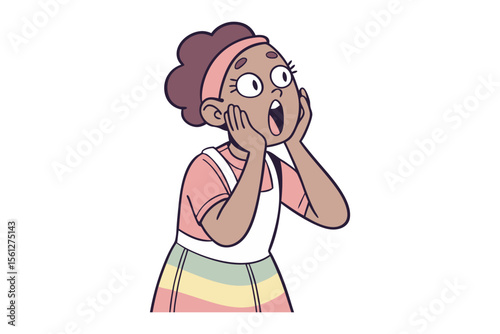 The Astonished: A cartoon woman radiates shock and amazement. Vivid colors capture her stunned expression and wide eyes.