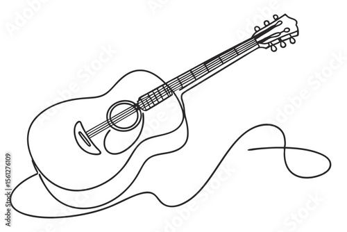 Minimalist Guitar Line Drawing Musical Instrument Wall Art on White